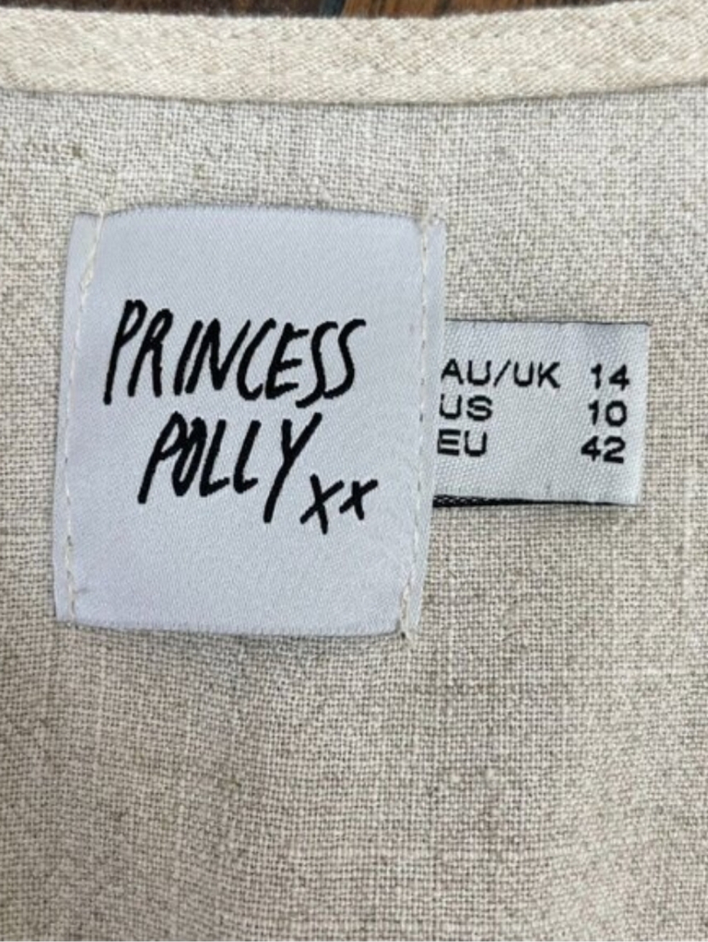 Princess Polly Ragnar Tie-Front Romper 10 Beige Linen Blend Short Sleeve Women's - Picture 14 of 15